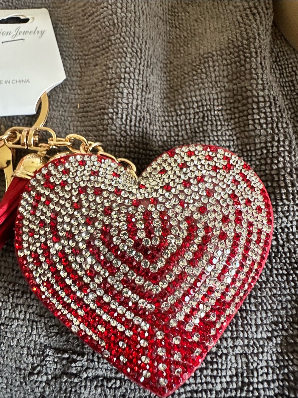 Sparkling Red Heart Key & Bag Charm with Crystal Accents